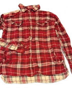 Japna Plaid Collection XS Red Cream Plaid Button Up Flannel Shirt Western
